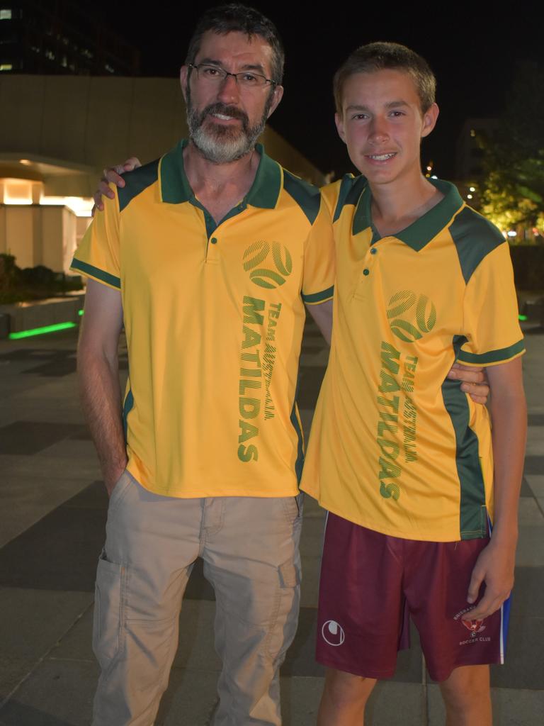 Andrew Snell and Henry Snell watching the Matildas vs England semi-final clash in Ipswich. Photos by Georgie Walker.