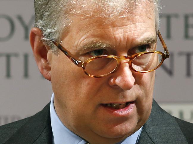 FILE - In this Tuesday, Oct. 1, 2013 file photo, Britain's Prince Andrew delivers the keynote speech of the Japan-UK security cooperation conference in Tokyo. Prince Andrew in a statement Saturday Aug. 24, 2019 denied any knowledge of criminal behavior by one-time friend Jeffrey Epstein who killed himself in a New York jail while awaiting trial on sex trafficking charges. (AP Photo/Koji Sasahara, File)