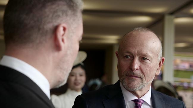 Crown Resorts chief Ciaran Carruthers and Crown Sydney’s Mark McWhinnie at the Melbourne Cup. Picture: Luis Enrique Ascui