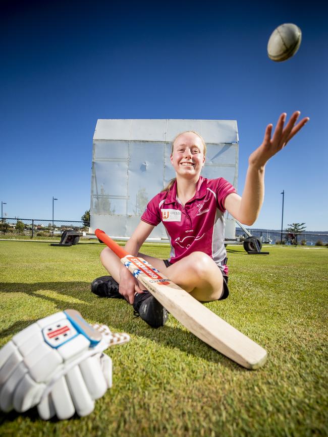 Maddi Brooks is just as talented with the hockey stick as she is with the cricket bat, once scoring 140 not out in a T20 match for Clarence. Picture: RICHARD JUPE