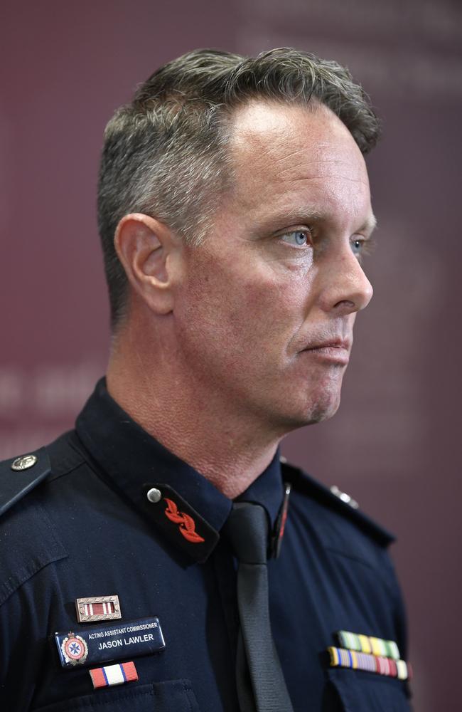 QFES Acting Assistant Commissioner Jason Lawler talks to media at the Regional Operations Centre at Charlton as the bushfire crisis continues, Thursday, October 26, 2023. Picture: Kevin Farmer