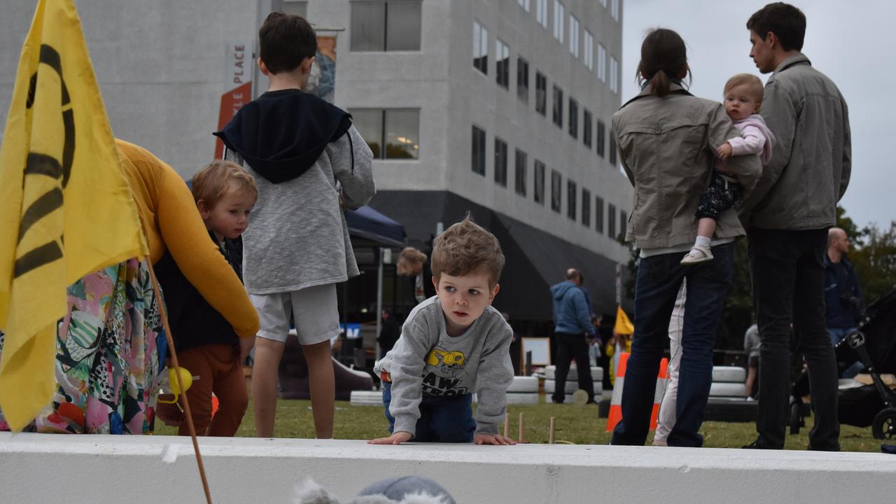 Families &amp; friends enjoy a Friday night out at the Unlock the Block event at Darcy Doyle Place, Ipswich, on August 12, 2022. Picture: Peta McEachern