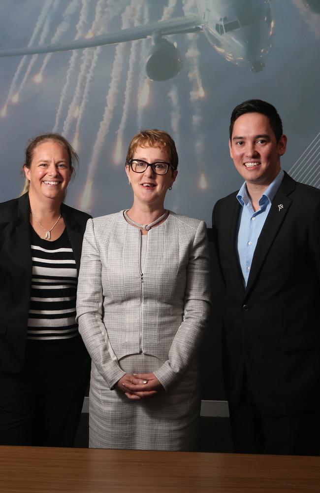 Boeing Defence Australia chief engineer Kathryn Burr, Human Resources Director of Boeing Defence Australia human resources director Melissa Davidson and systems engineer Alex Bowen-Rotsaert. Picture: Jono Searle.