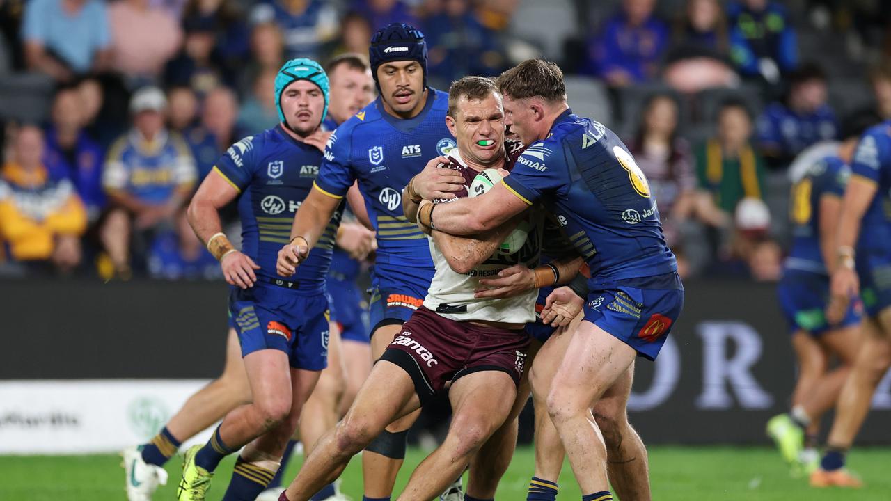 Tom Trbojevic is one of several key players to miss Manly’s game against the Broncos. Picture: Cameron Spencer/Getty Images