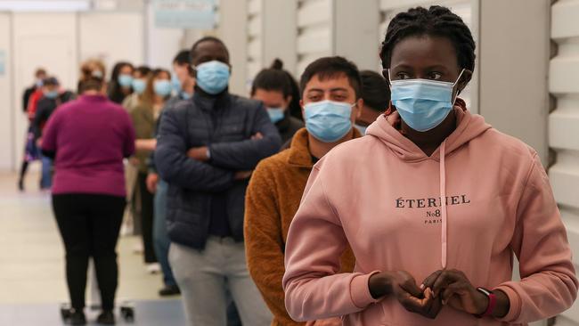 Aged care and disability care workers line up for their vaccine at the Melbourne Showgrounds. Picture: NCA NewsWire/Ian Currie