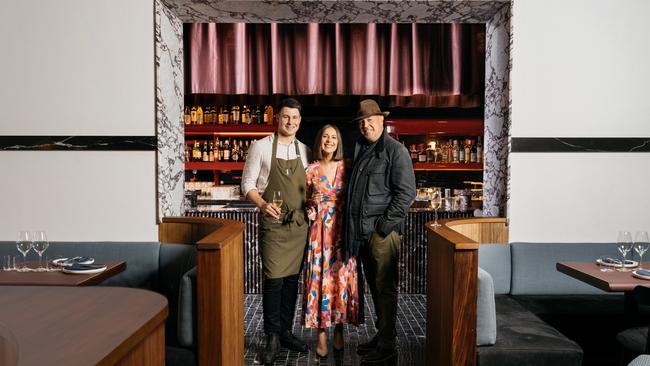 Max and Laura Sharrad with Simon Kardachi at the new restaurant. Picture: Supplied