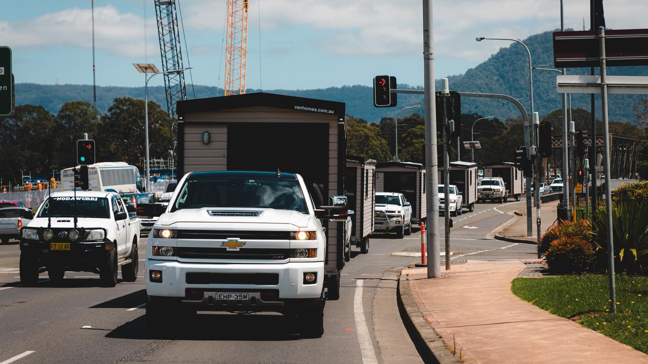 Relocatable VanHomes being towed and on the move.