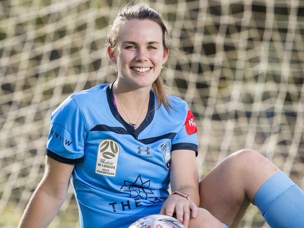 MOSMAN DAILY/AAP. Sydney FC W-League player Natalie Tobin (Berowra) poses during a photo shoot at Macquarie Park on Friday, 8 November, 2019. (AAP IMAGE / Troy Snook)