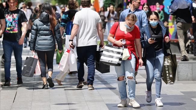 Crowds in Rundle Mall. Picture: David Mariuz