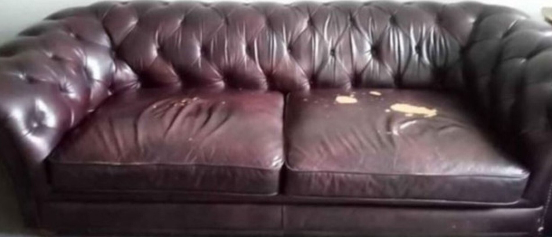 This before photo shows the couch looks quite a bit worse for wear. Picture: Facebook/DIY On a Budget Official