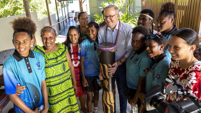 Anthony Albanese joins locals on Thursday Island during his visit to the Torres Strait. Picture: PMO