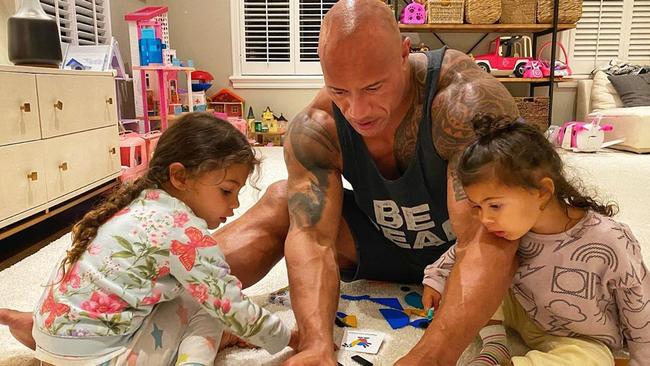 The Rock with his daughters. Picture: Instagram