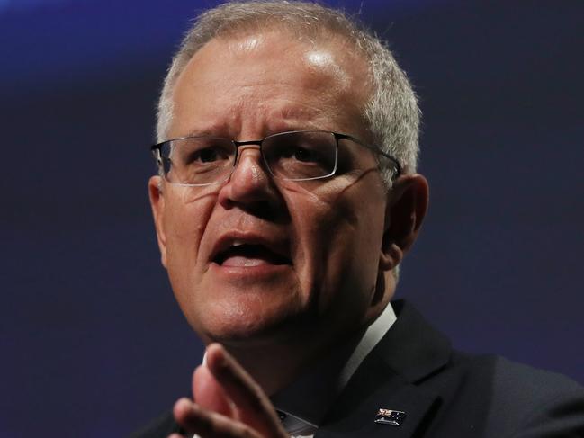 MELBOURNE, AUSTRALIA - NewsWire Photos, NOVEMBER 10, 2021. Prime Minister Scott Morrison addresses the Victorian Chamber of Commerce and Industry. Picture: NCA NewsWire / David Crosling