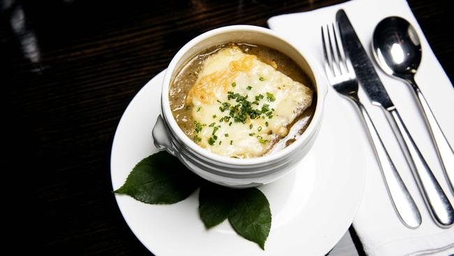 Best in class: the French onion soup at Curly Whiskers is worth travelling for. Picture: Nicole Cleary