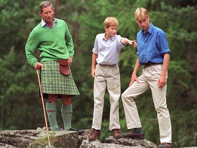 Prince Charles, Prince William and Prince Harry in 1997, in the scene recreated by The Crown. Picture: ABC TV