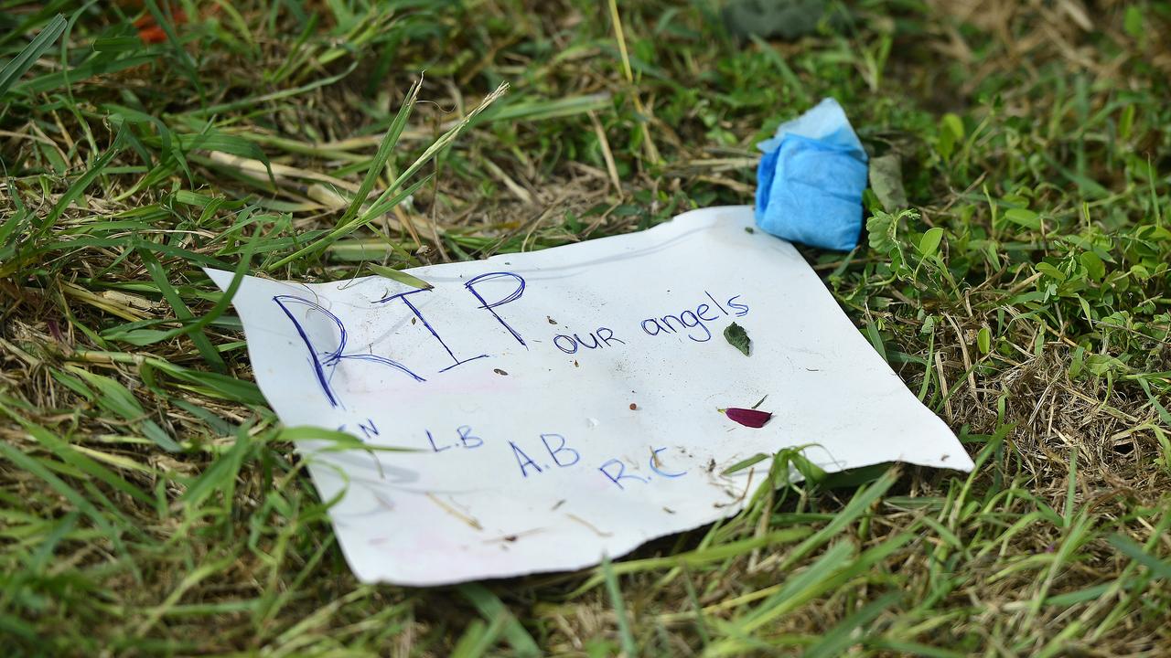 A roadside memorial for four teenagers who died in a car accident last week has suffered extensive damage overnight. PICTURE: MATT TAYLOR.