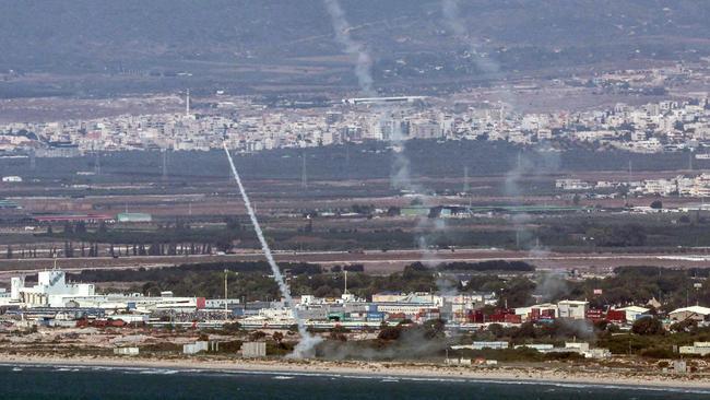 Rockets from Israel's Iron Dome air defence system are fired to intercept rockets fired from southern Lebanon near Haifa. Picture: Jack Guez/AFP)