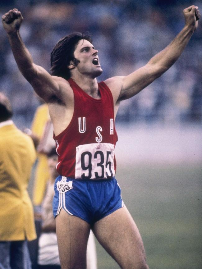 Bruce Jenner celebrates his decathlon win in the 1976 Montreal Olympics. Picture: Tony Duffy /Allsport