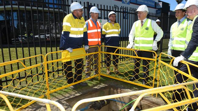 Prime Minister Malcolm Turnbull inspects an NBN construction site. Picture: AAP