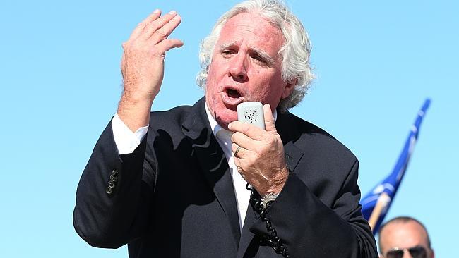 The Maritime Union of Australia’s Paddy Crumlin speaks to striking workers at Hutchinson Ports in Sydney.