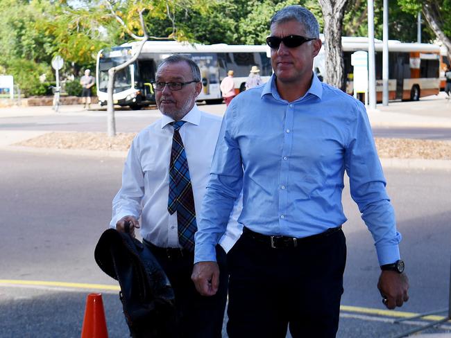 NT Police Assistant Commissioner Peter Bravos arrives at Darwin Local Court ahead of his committal on four counts of rape, Thursday, June 13, 2019. Picture: KERI MEGELUS