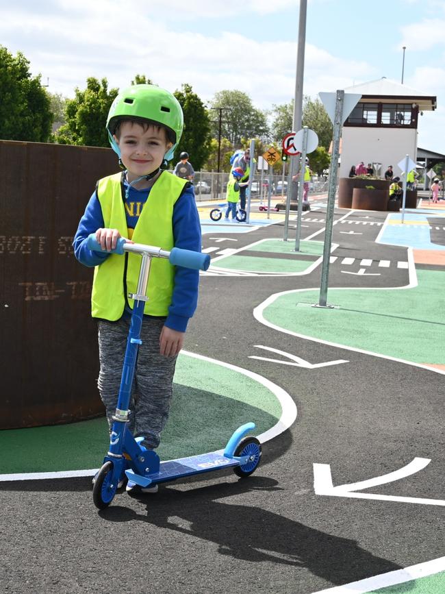 Local kindergartener Ben tries out the Railway Lands’ new learn-to-ride mini streetscape. Picture: City of Mount Gambier.