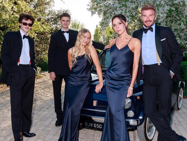 The Beckham family minus Brooklyn at David’s 50th birthday bash. Picture: Supplied