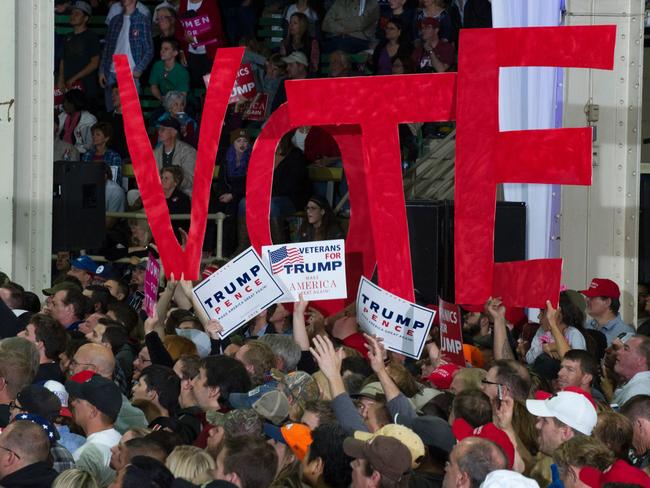 Donald Trump supporters show their support during a rally in Colorado at the weekend. Picture: Jason Connolly/AFP