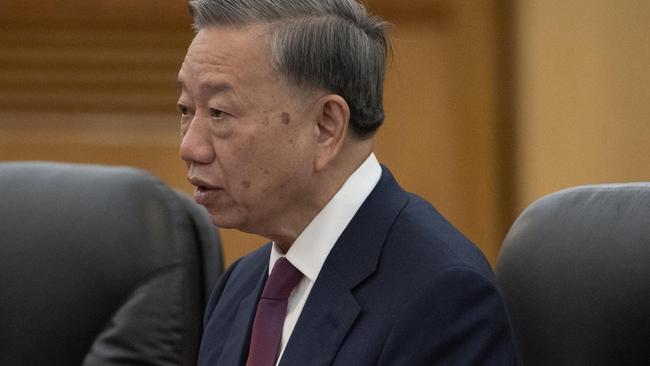 BEIJING, CHINA - AUGUST 19:  Vietnam President To Lam speaks during a meeting with Chinese President Xi Jinping at the Great Hall of the People on August 19, 2024 in Beijing, China. Lam is on three three-day visit to China, his first overseas, and comes just weeks after he was confirmed as general secretary of the Communist Party in Vietnam.  (Photo by Andres Martinez Casares-Pool/Getty Images)