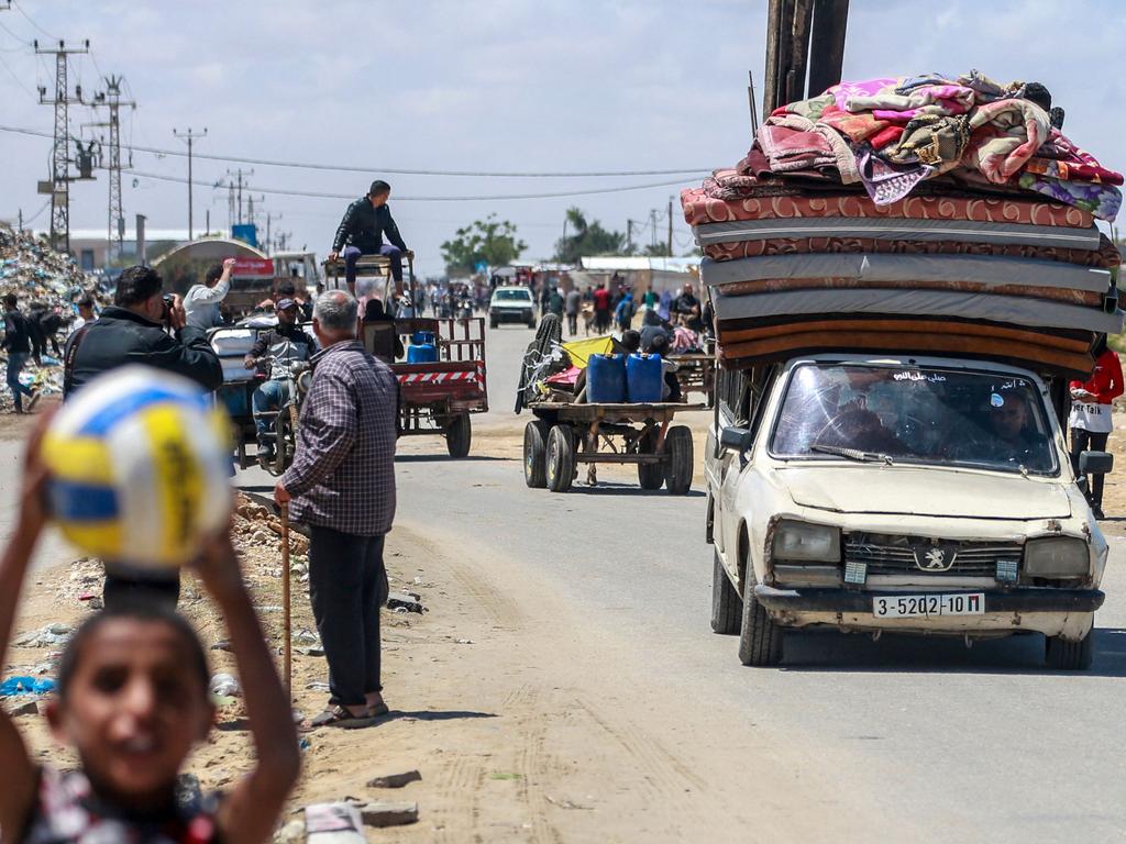 Displaced Palestinians leaving with their belongings from Rafah in the southern Gaza Strip following an evacuation order by the Israeli army. Picture: AFP