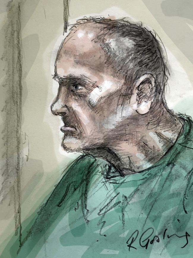 A sketch of Dawson in Southport Courthouse after his arrest. Sketch: Richard Gosling