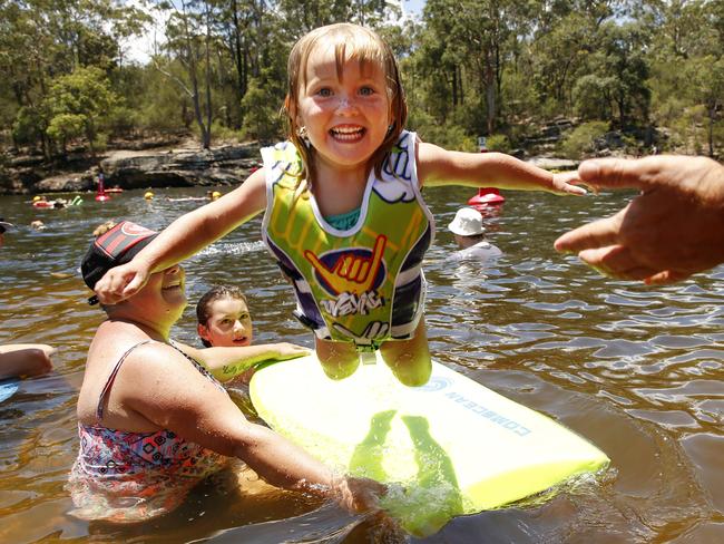 Isabele Ryan-Baistow cooling off at Lake Parramatta. Picture: Justin Lloyd