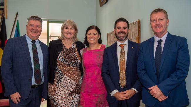 Mark Monaghan, Eva Lawler, Natasha Fyles, Chansey Paech and Paul Kirby at the swear-in ceremony in the Government House. Picture: Pema Tamang Pakhrin