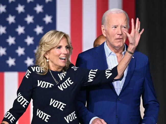 First Lady Jill Biden on stage with President Joe Biden.