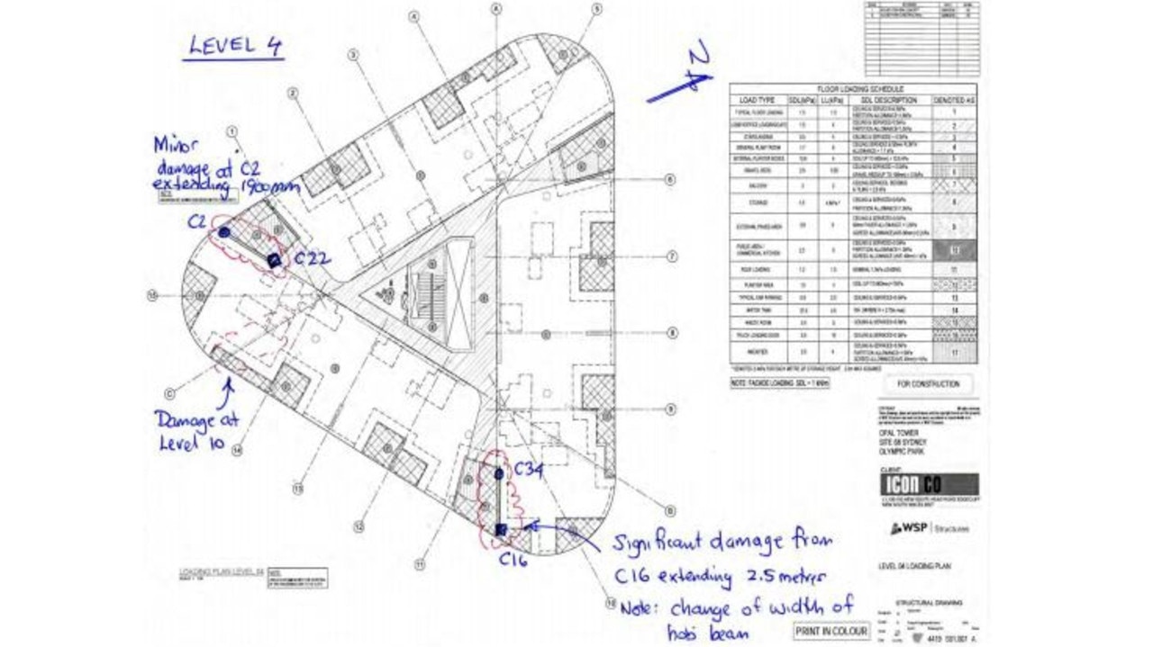 Damage observed on Level 4. Source: Opal Tower Investigation Interim Report. 