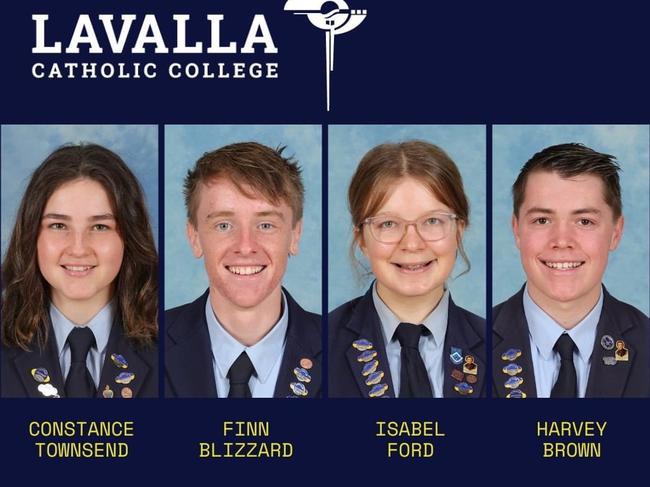 Lavalla Catholic College, Traralgon — College captains for 2025: Constance Townsend, Finn Blizzard, Isabel Ford and Harvey Brown. Picture: Facebook