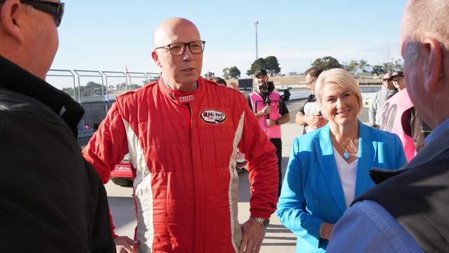 Leader of the Opposition Peter Dutton at Symmons Plains Raceway with Liberal candidate for Lyons Susie Bower. An elected Dutton Coalition Government will invest $5.4 million to upgrade TasmaniaÃ&#149;s premier motorsport venue, Symmons Plains Raceway, delivering significant improvements for spectators, competitors, and the wider community. Picture: supplied