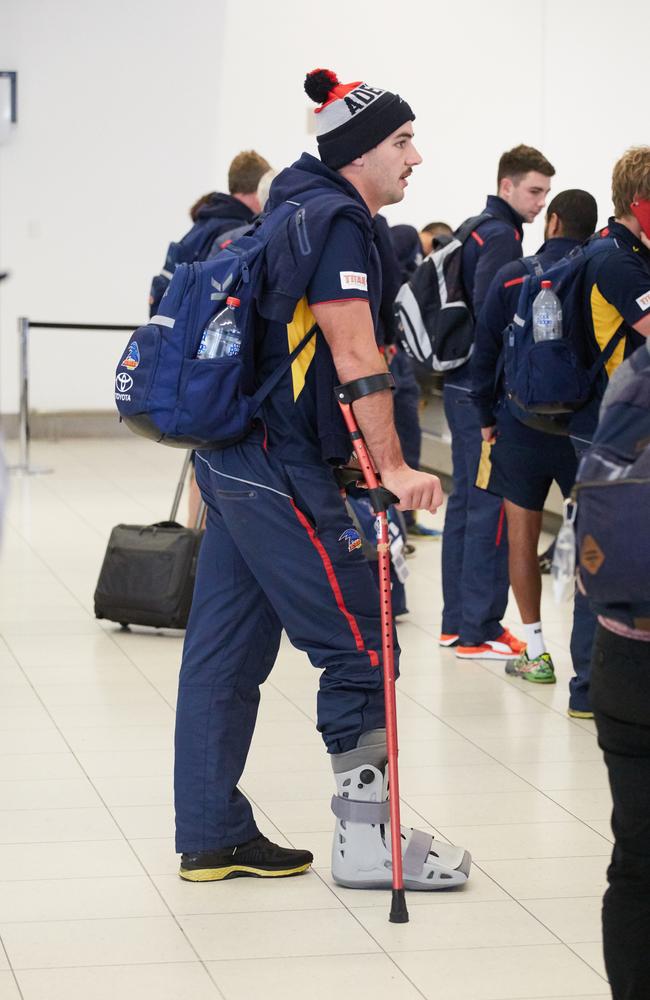 Walker at Adelaide Airport after the Crows’ loss to Geelong. Picture: Matt Loxton.