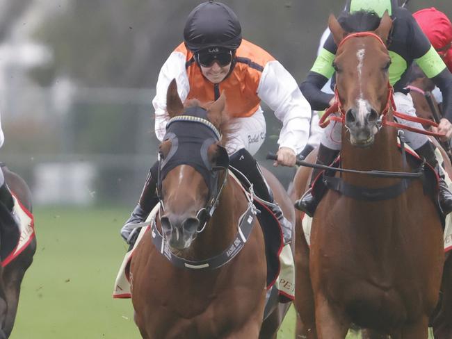 SYDNEY, AUSTRALIA - NOVEMBER 27: Rachel King on Ellsberg wins race 8 the Petaluma Festival Stakes during Sydney Racing at Rosehill Gardens on November 27, 2021 in Sydney, Australia. (Photo by Jenny Evans/Getty Images)