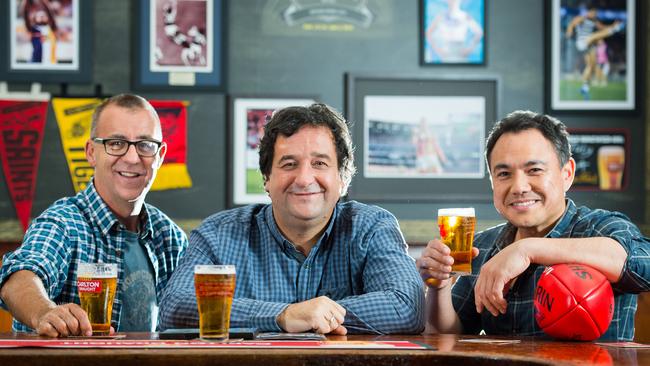 Andrew Maher, Mick Molloy and Sam Pang on the set of the Friday Front Bar.