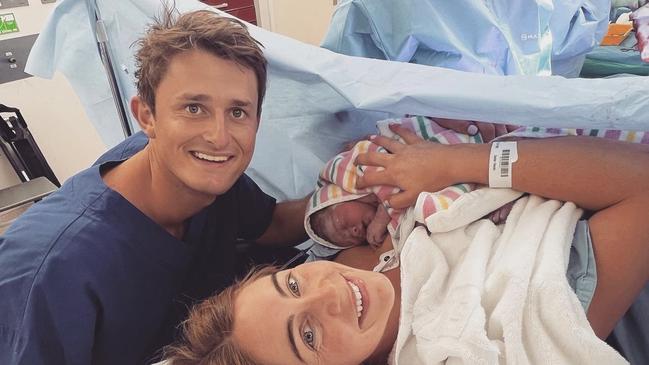 Matt Crouch and fiance Ellie Symons welcome baby girl Ava into the world on Monday. Picture: Instagram