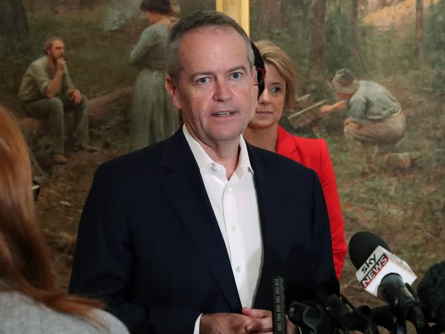 Labor leader Bill Shorten, pictured today at the National Gallery of Victoria, announced major funding for the ABC and SBS, if he wins next Saturday’s election. Picture: Liam Kidston