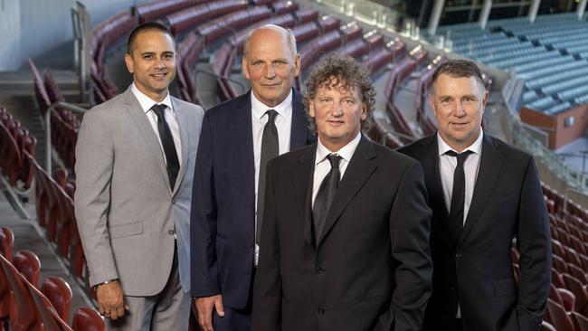 Peter Burgoyne, Kym Kretschmer, David Brown and Brendon Lade at the Port Adelaide hall of fame at Adelaide Oval. Picture: Kelly Barnes