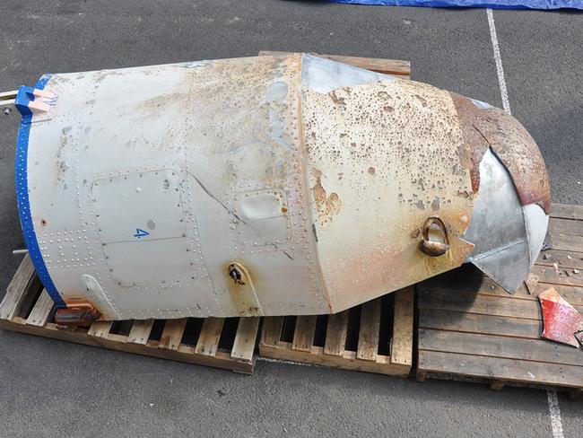 In this photo provided by the South Korean Defense Ministry, an object believed to be a part of a North Korean rocket is displayed on a South Korean navy ship in undisclosed location in South Korea. . Picture: South Korean Defense Ministry