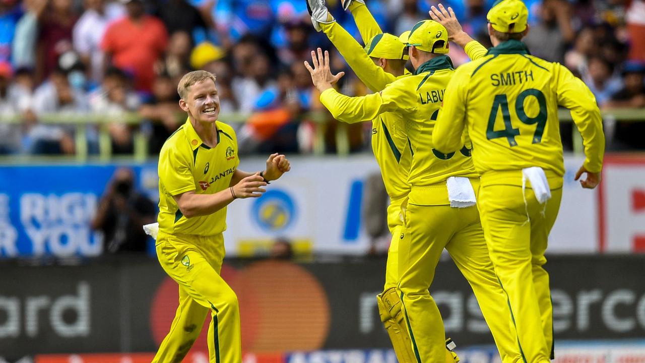 Australia's Nathan Ellis took two wickets. Picture: Noah Seelam / AFP / GETTY /