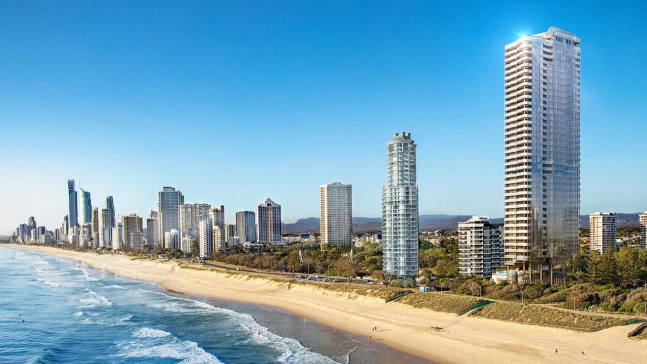 Main Beach skyline - showing new Midwater tower next to Cable Park.