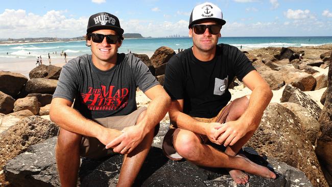 Shaun and Dean Harrington at Currumbin Beach. Picture: Glenn Hampson