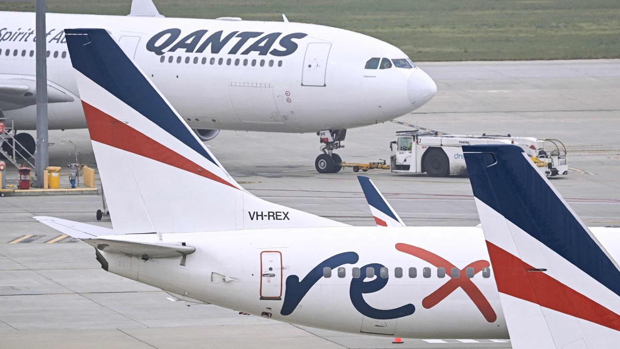 A Rex Airlines Boeing 737 plane idle on the tarmac at Melbourne’s Tullamarine Airport. Picture: AFP