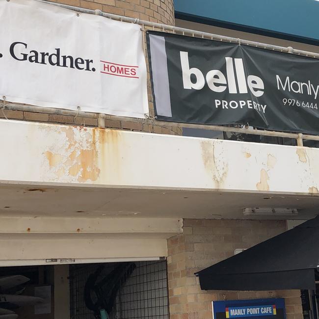 Rust and peeling paint on the exterior of the Manly Life Saving Club in August, 2022. Picture: Jim O'Rourke