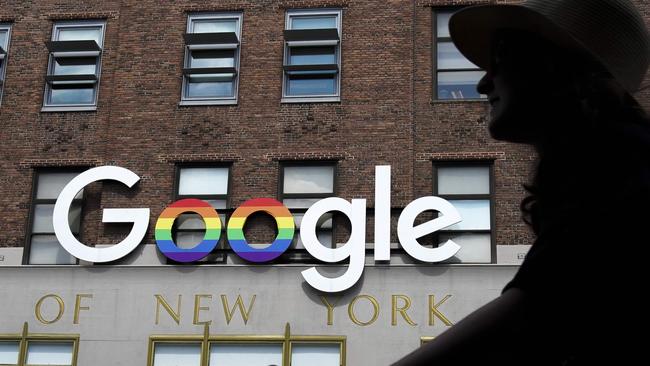 The Google logo on the outside of its New York City office building. Picture: AFP